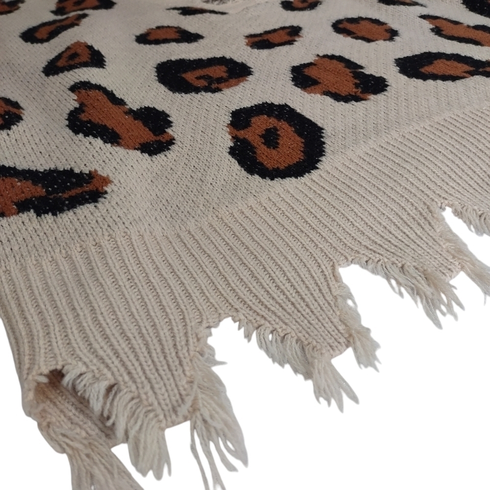 MIracle Distressed Sweater  Women's Brown/Black/Cream Leopard Print Sz M/L NWOT - Picture 5 of 8